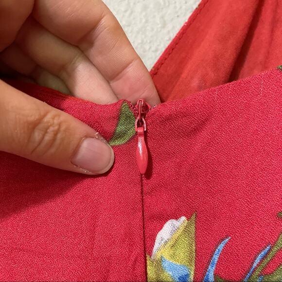 Everly Red Floral Ruffled Mini Dress Womens S Summer Sundress Girly Tropical - Picture 4 of 8